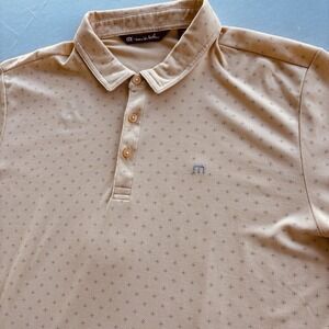Travis Mathew XL Yellow-Tan Golf Polo Shirt‎ Microdot Pattern Pima Cotton Blend